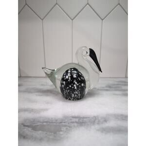 Art Glass Pelican Paperweight 6" Black White Belly, Desk Decor,‎ Office Decor